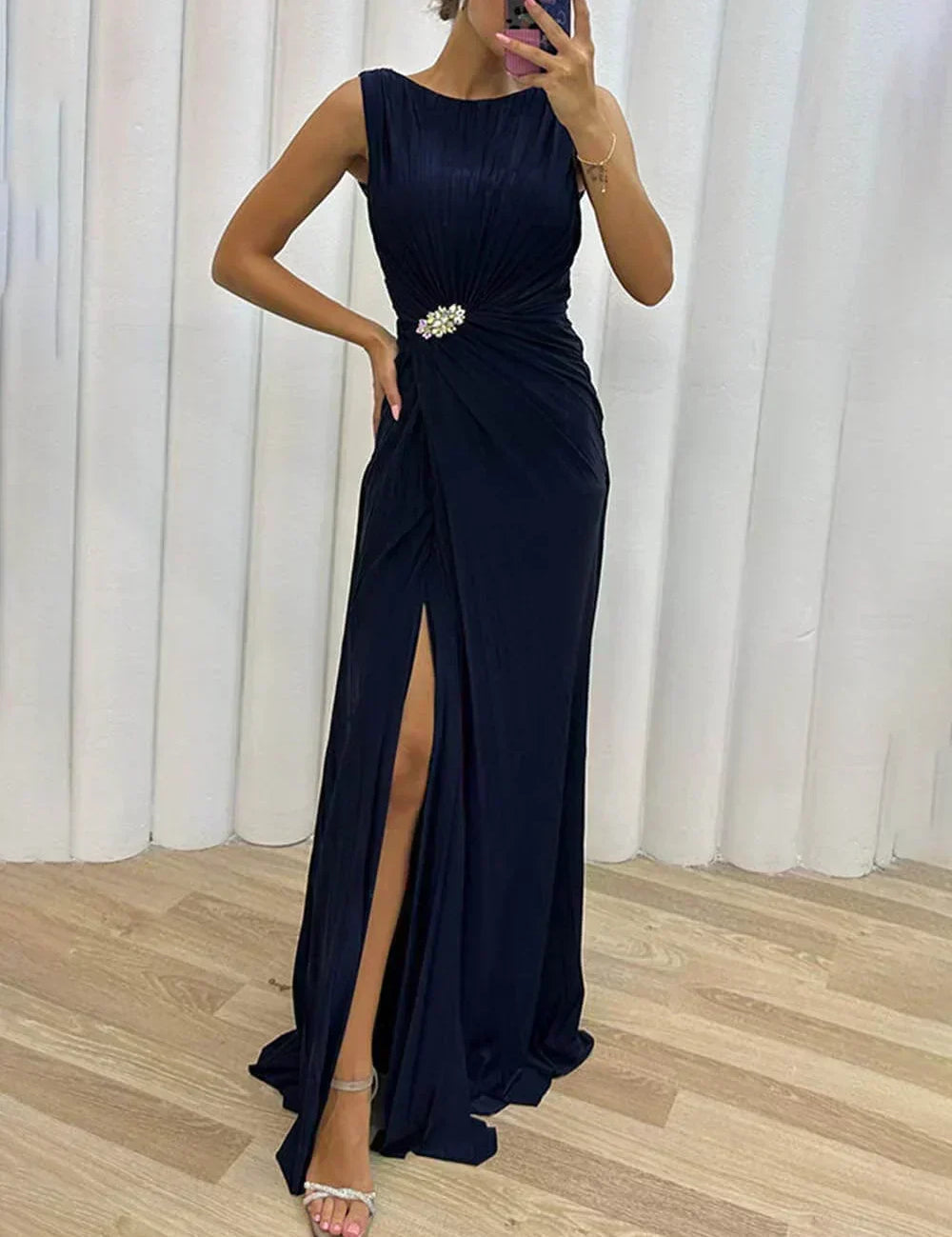LILY | LONG PLEATED EVENING GOWN