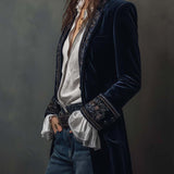 Erica | Long Vintage Velvet Jacket with Embroidery