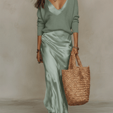 Effortless Ivory Knit & Satin Midi Ensemble