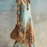 Baroque Style Floral Blue Maxi Dress