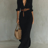 UNA | LAPEL-WRAP MAXI DRESS