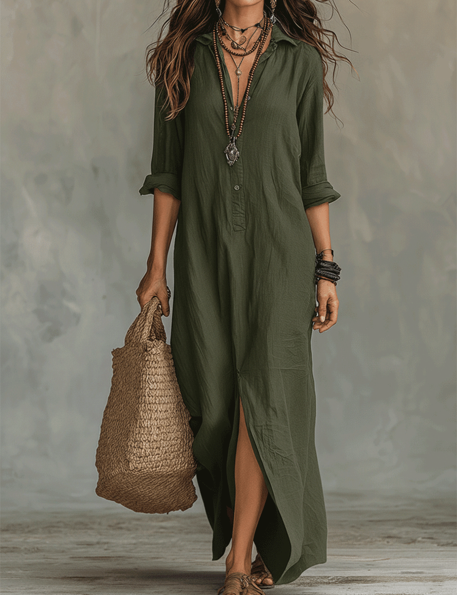 Timeless Button Maxi Dress – Elegant, Lightweight & Easy Fit
