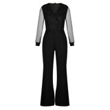ISLIE | JUMPSUIT WITH SHEER SLEEVES AND WIDE LEGS