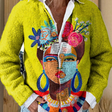 ONA | OIL PAINTING FREDA PORTRAIT ART PRINTED BUTTONED CARDIGAN