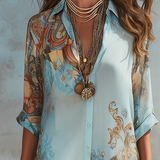 Baroque Style Floral Blue Maxi Dress
