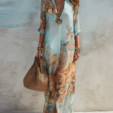 Baroque Style Floral Blue Maxi Dress