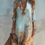 Baroque Style Floral Blue Maxi Dress
