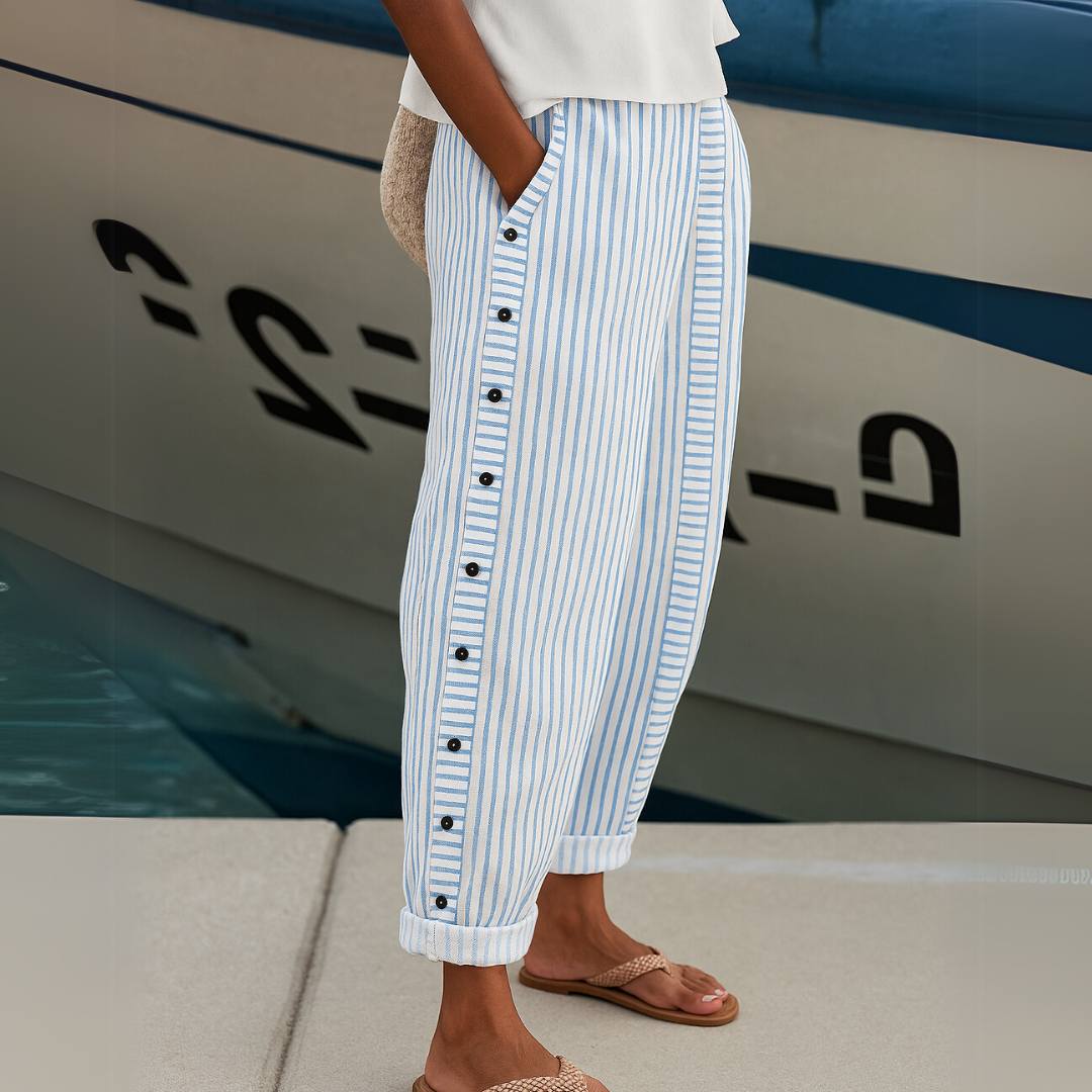 Caitlin | Comfortable Striped Button Trousers