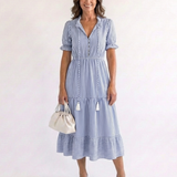 Dakota | Short Sleeve Striped Tiered Midi Dress