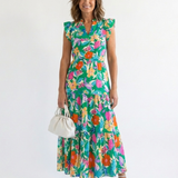 Lila | Floral V-Neck Tiered Midi Dress