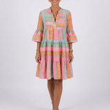 Maelle | Geometric Print V Neck Tiered Knee Length Dress