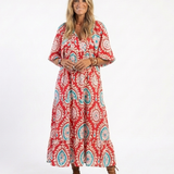 Zaria | Paisley Print V Neck Short Sleeve Midi Dress