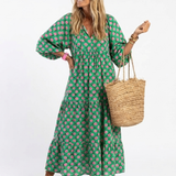 Fiora | Floral Print V Neck Tiered Midi Dress