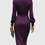 CERELIA | DEEP PLUM SATIN WRAP MIDI DRESS
