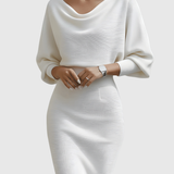 ISMÉRIA | WHITE DRAPED BATWING MIDI DRESS