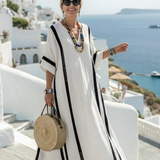 Elvienne | Short Sleeve Color Block Striped Maxi Dress