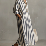 Casual Striped Shirt Bohemian Style Maxi Dress