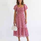 Odette | Off Shoulder Floral Smocked Midi Dress