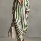 Casual Striped Shirt Bohemian Style Maxi Dress