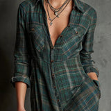 AILENE | CLASSIC GREEN PLAID SHIRT DRESS