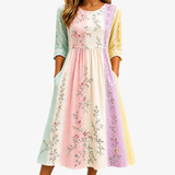Pastel Garden Panel Pocket Midi Dress