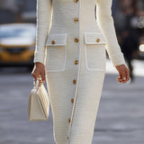 ANTIGONE | IVORY TWEED MIDI DRESS