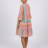 Maelle | Geometric Print V Neck Tiered Knee Length Dress