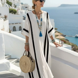 Elvienne | Short Sleeve Color Block Striped Maxi Dress