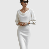 ISMÉRIA | WHITE DRAPED BATWING MIDI DRESS