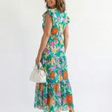 Lila | Floral V-Neck Tiered Midi Dress