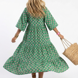 Fiora | Floral Print V Neck Tiered Midi Dress