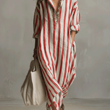 Casual Striped Shirt Bohemian Style Maxi Dress