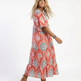 Zaria | Paisley Print V Neck Short Sleeve Midi Dress