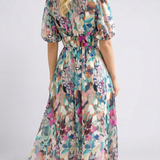 Eulalie | V Neck Short Sleeve Gathered Waist Midi Dress