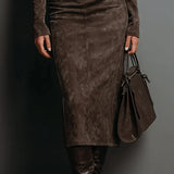 SELWYNNE | HIGH-NECK SUEDE MAXI DRESS