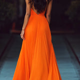 VESPERINA | V-NECK HALTER PLEAT MAXI DRESS