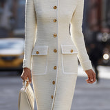 ANTIGONE | IVORY TWEED MIDI DRESS