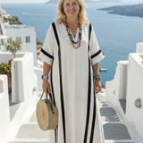 Elvienne | Short Sleeve Color Block Striped Maxi Dress