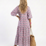 Mireya | Geometric Print Long Sleeve Tiered Midi Dress
