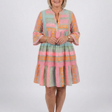 Maelle | Geometric Print V Neck Tiered Knee Length Dress