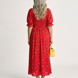 Delphine | Square Neck Floral Puff Sleeve Midi Dress