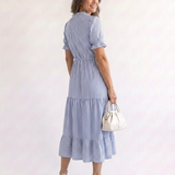 Dakota | Short Sleeve Striped Tiered Midi Dress
