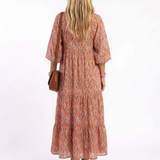 Amara | Geometric Print V Neck Tiered Midi Dress