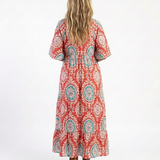 Zaria | Paisley Print V Neck Short Sleeve Midi Dress