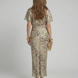 Coralie | Abstract Print V Neck Twist Waist Midi Dress