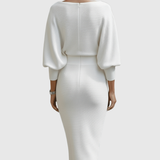 ISMÉRIA | WHITE DRAPED BATWING MIDI DRESS