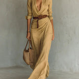UNA | LAPEL-WRAP MAXI DRESS
