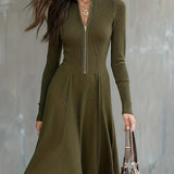 ZINNIA | ZIPPERED LONG SLEEVE DRESS WITH STRETCH FABRIC