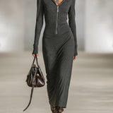 LIORRA | LONG-SLEEVE TUNIC DRESS WITH HOOD AND ZIPPER DETAIL