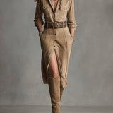 Alelie | Women's Brown Fashion Suede Midi Dress